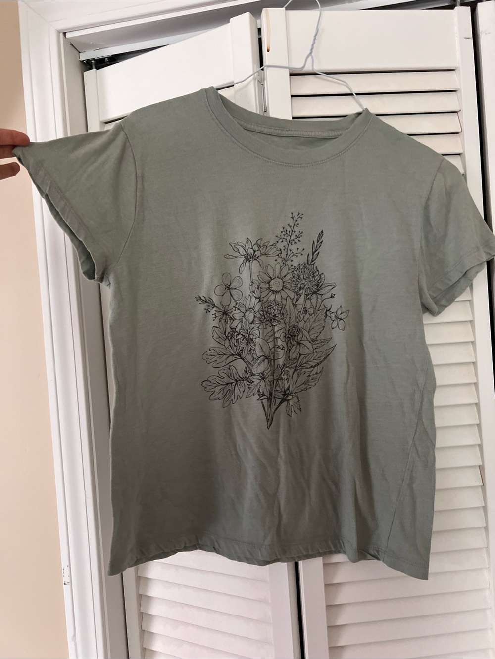 Fifth Sun Sage Green Floral Tee with Black Line Art